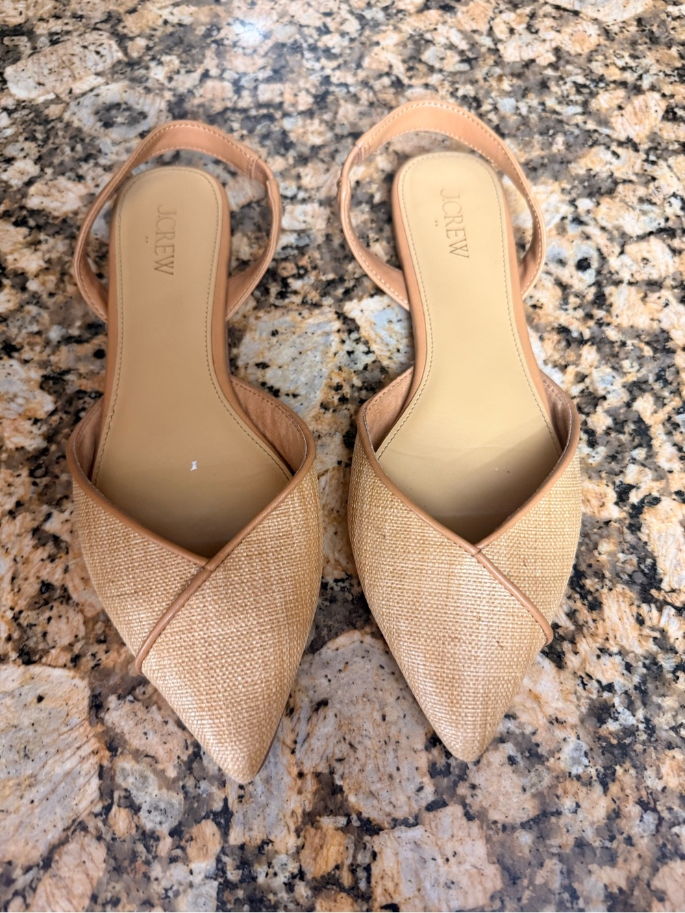 J Crew Shoes Womens Sz 8 Beige Slingback Zoe D Orsay Flat Woven Pointed